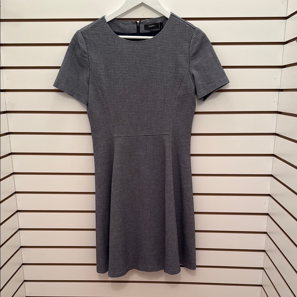 Theory Blue and White  Fit and Flare Mini Dress